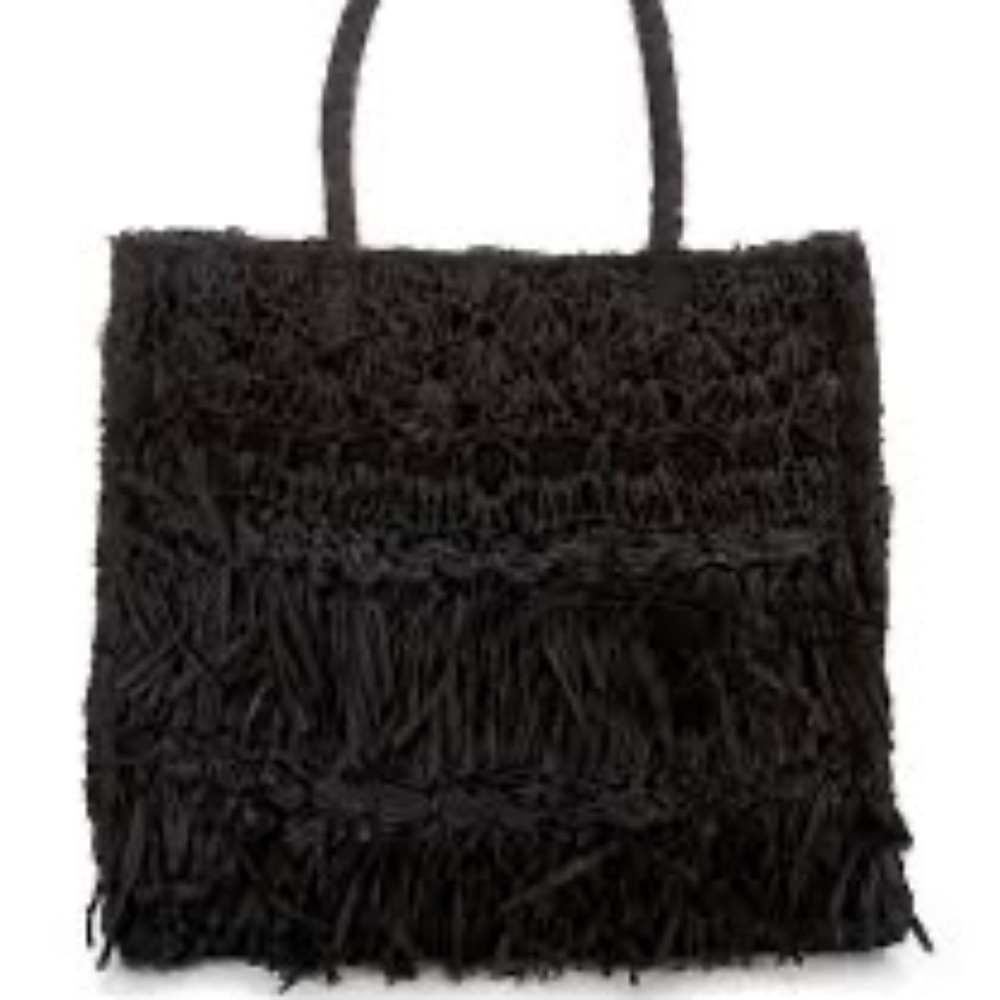 Le' AL.X Paper Raffia Fringe Weaved Tote Bag NWT